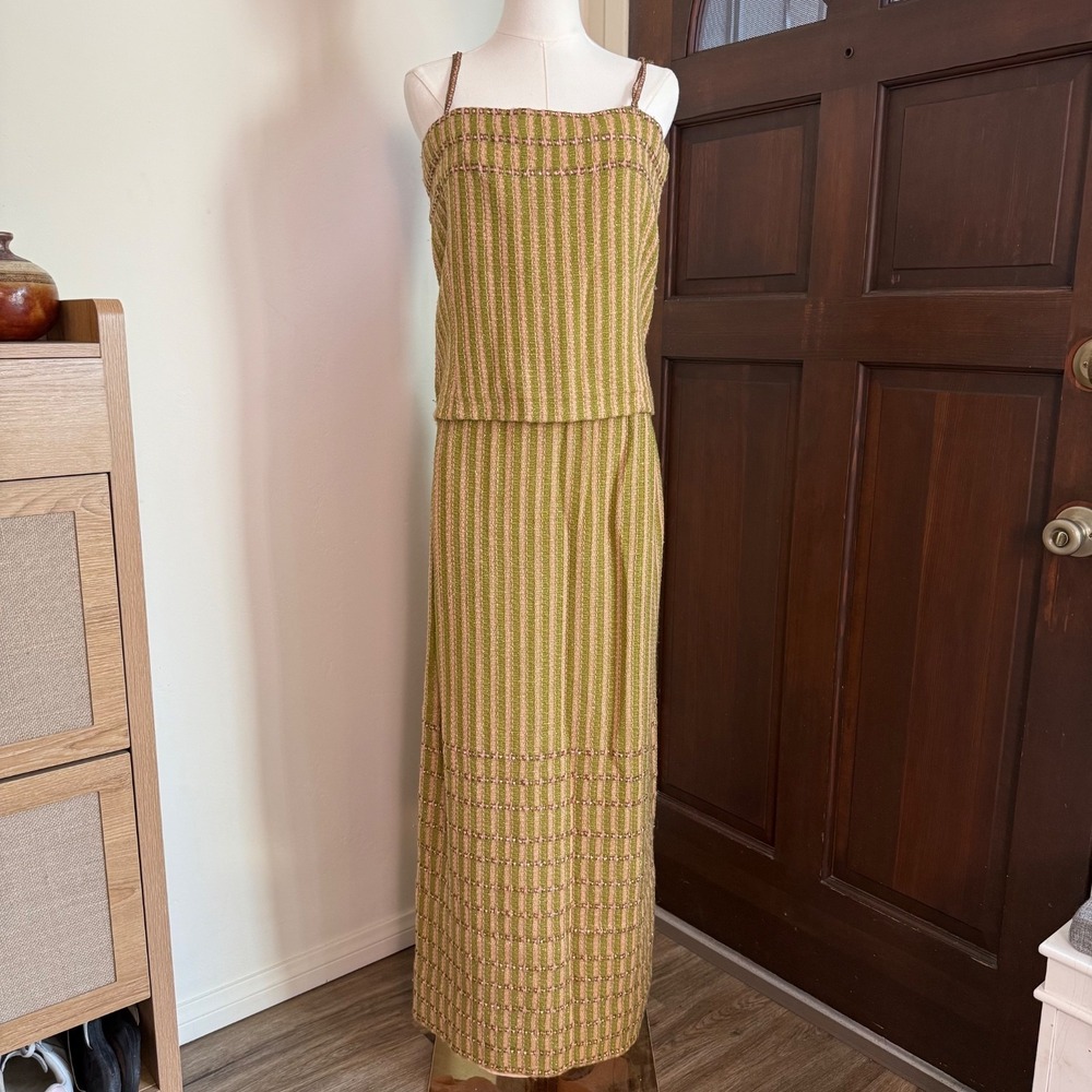 Bullocks Wilshire Two Piece Skirt Set Maxi 1950s | Pink Green |‎ Vintage 12